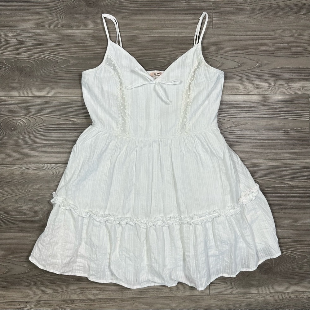 Mi Ami‎ White Cotton Tiered Sundress Lace Trim Adjustable Straps Size L